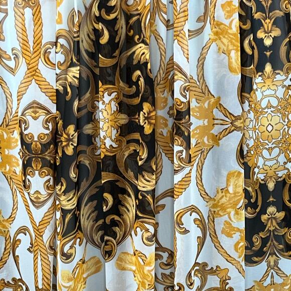 Powder Blue Gold Chiffon Baroque Sleeveless Open Back V-Neck Maxi Dress LG New - Picture 8 of 15